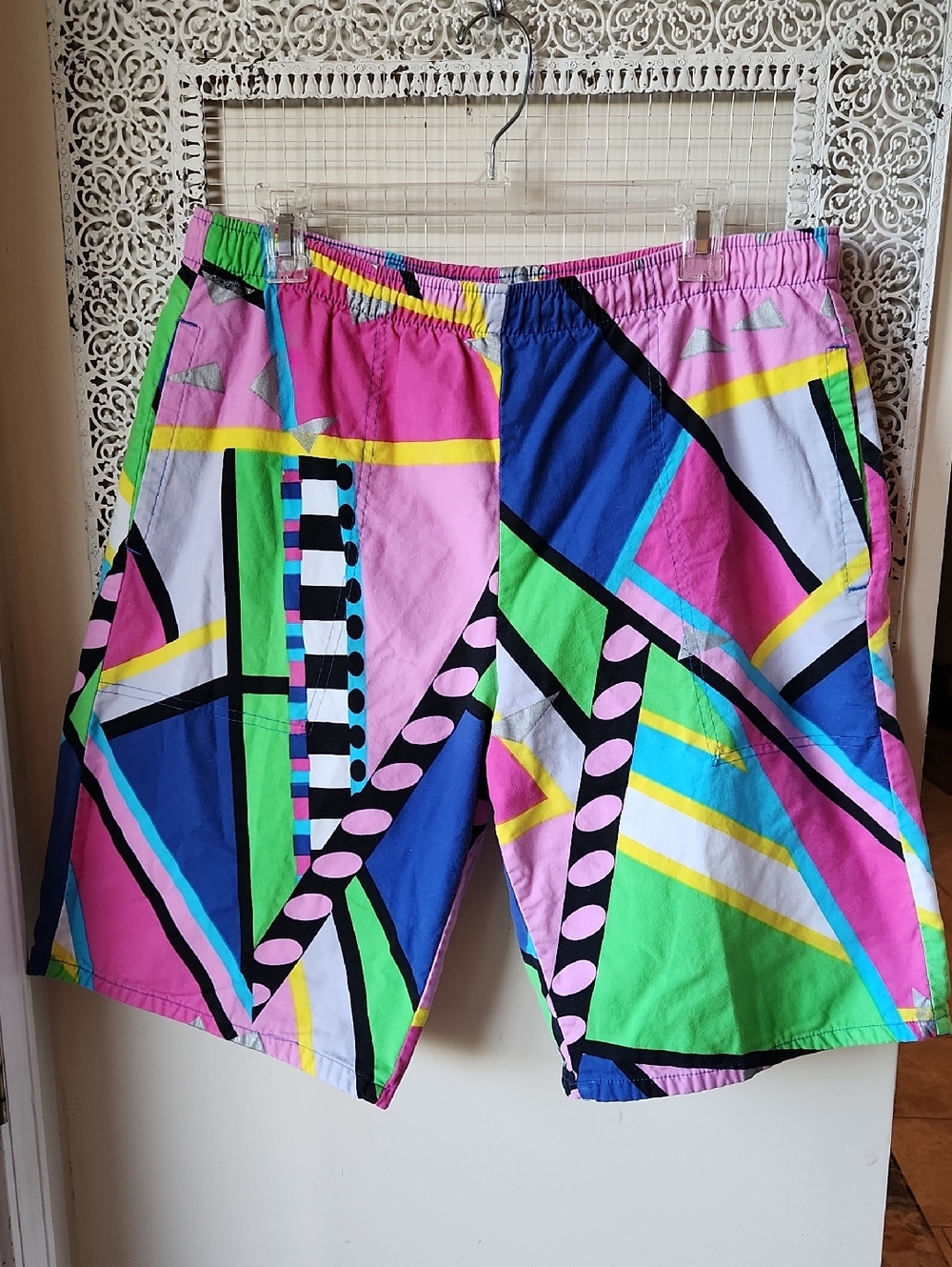 80's Vibrant Loud Abstract Geometric Print Breakers Shorts Cotton